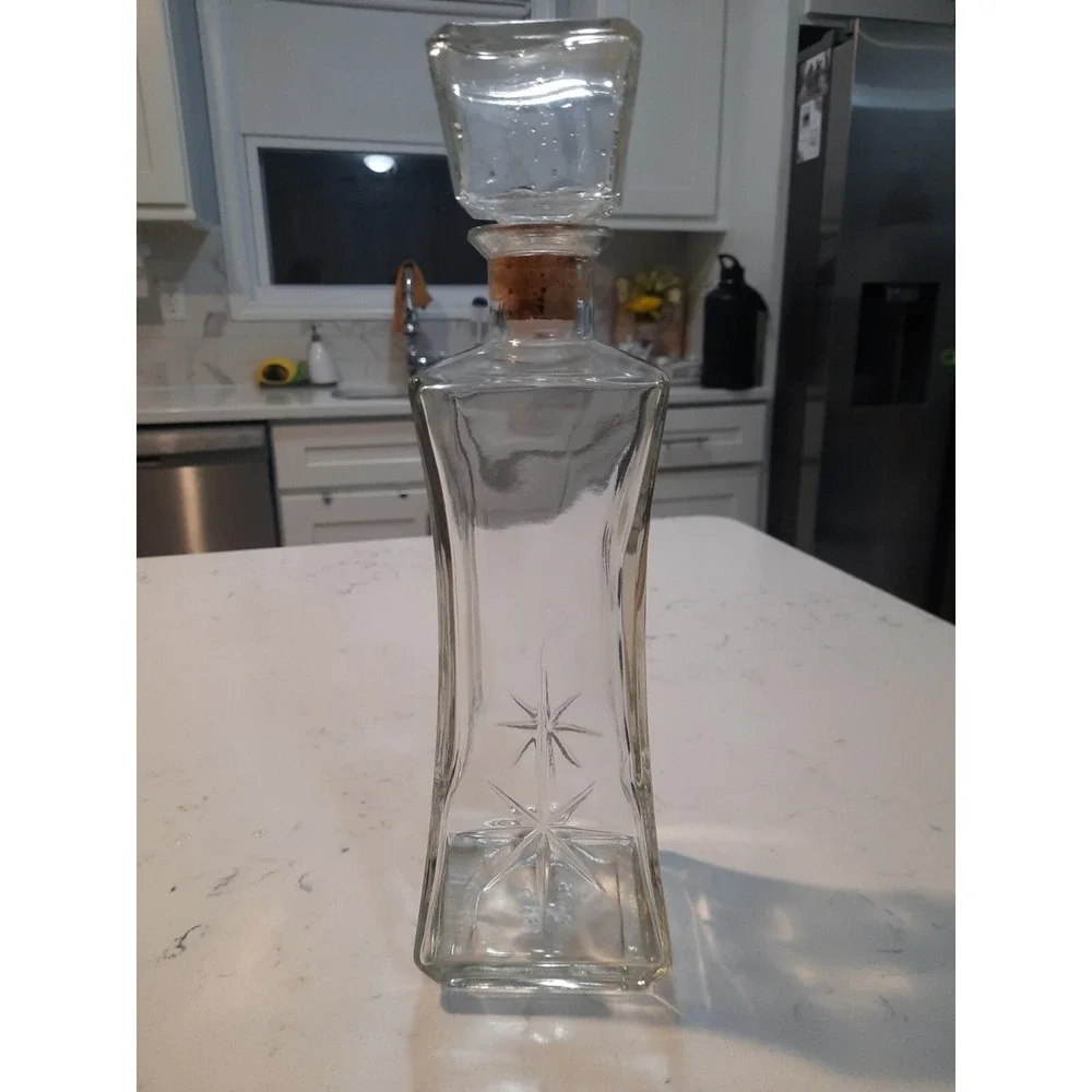 Vintage Starburst Clear Pressed Glass Liquor Decanter